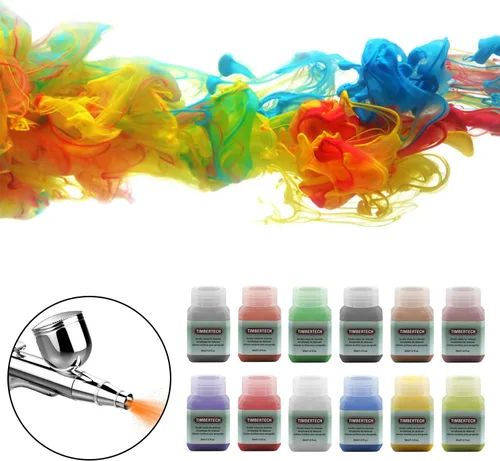 Miniatura 4 de Juego de Pintura a Aerógrafo Profesional TIMBERTECH, Set de 12x30ml de Pintura Acrílica, Base de Agua de Secado Rápido, Colores Ricos y Vívidos