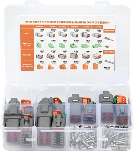 IWISS Deutsch Kit de conectores DT en configuraciones de 2, 3, 4, 6, 8 y 12 pines, contactos estampados tamaño 16, conectores eléctricos