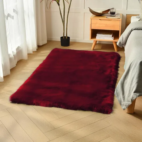 Miniatura 18 de duduta - Alfombra de pelo de oveja sintética verde esmeralda de 2 x 3 pies, alfombra esponjosa lavable para cabecera de cama pequeña, dormitorio