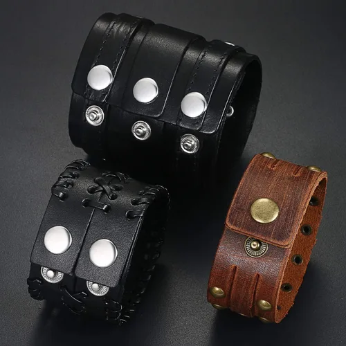 Miniatura 3 de Aroncent - Pulsera de piel trenzada punk para hombre