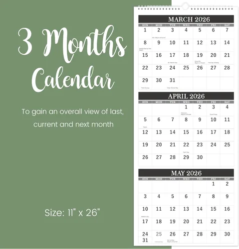 Miniatura 4 de Calendario de pared 2026, calendario de pared de 3 meses (plegado en un mes), enero de 2026 a diciembre de 2026, 11.25 x 26 pulgadas, calendario