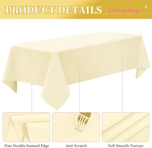 Miniatura 2 de Paquete de 10 manteles rectangulares de 60 x 102 pulgadas, color beige para mesas rectangulares de 6 pies, mantel rectangular de tela de poliéster