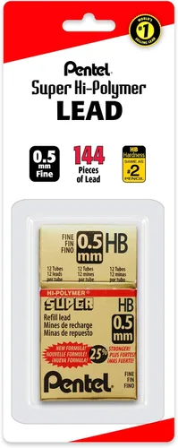 Miniatura 5 de Pentel Recarga de plomo súper de polímero, 0.020 in, fino, 2B, 144 piezas de plomo (C505BP2B-K6)