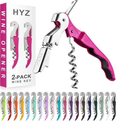 Miniatura 27 de HYZ Paquete de 2 sacacorchos para camarero, llave de vino profesional para servidores, camarero con cortador de lámina, abridor manual de botellas