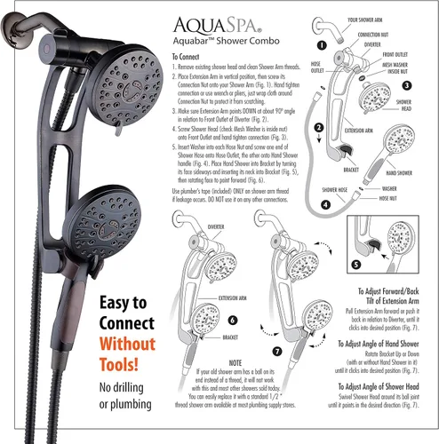 Miniatura 7 de Combo de lujo de 3 vías de alta presión de 48 modos con brazo de extensión ajustable – Cabezal de ducha dual de lluvia y de mano – Manguera de acero