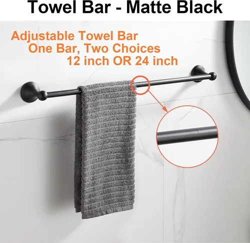 Miniatura 2 de BGL Juego de accesorios de baño, barra de toalla extensible ajustable negro mate, juego de 4 piezas de accesorios de baño, juego de accesorios