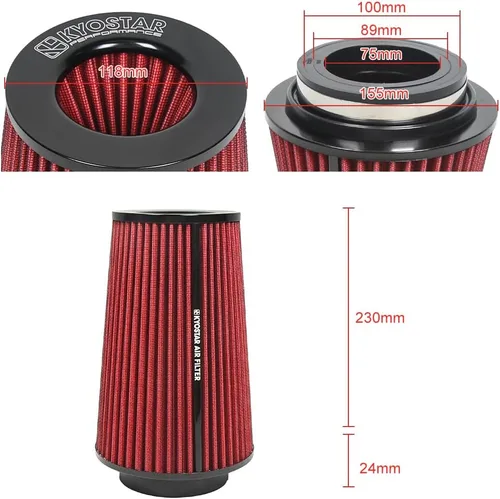 Miniatura 11 de KYOSTAR Filtro de aire universal de alto flujo de 3" (76 mm), entrada de aire frío de cono reutilizable, alto rendimiento, lavable, kit de aire seco