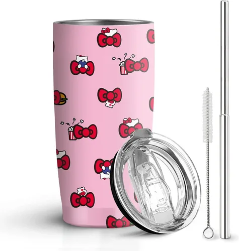 Miniatura 8 de Vaso de 20 oz de acero inoxidable rosa con pajita y tapa, a prueba de fugas, taza de café para viajes, para uso en casa y al aire libre, tazas Ratón