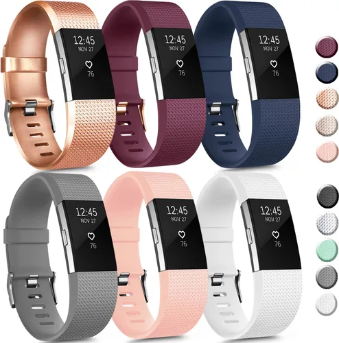 Paquete de 6 correas deportivas compatibles con Fitbit Charge 2, pulseras de repuesto ajustables para mujeres y hombres, pequeñas y grandes (paquete