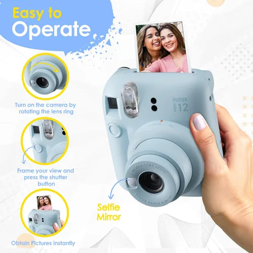 Miniatura 4 de Cámara instantánea Fujifilm Instax Mini 12 en color blanco arcilla y paquete de película Fuji (60 hojas) con accesorios Tiger resistentes, estuche