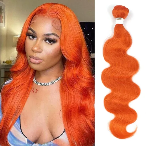 REMY HAIR - Extensiones de cabello 100 % humano ondulado, extensiones de cabello naranja para coser, un paquete de 18 pulgadas para mujeres blancas
