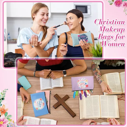 Miniatura 4 de Talltalk 8 piezas de regalos cristianos para mujeres, bolsas de maquillaje cristiano a granel con versículos de la Biblia, bolsa de cosméticos
