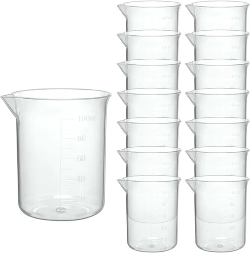 Miniatura 12 de 6 vasos de plástico de laboratorio de 3.4 fl oz, tazas medidoras transparentes con escala graduada y boquilla de vertido para experimentos
