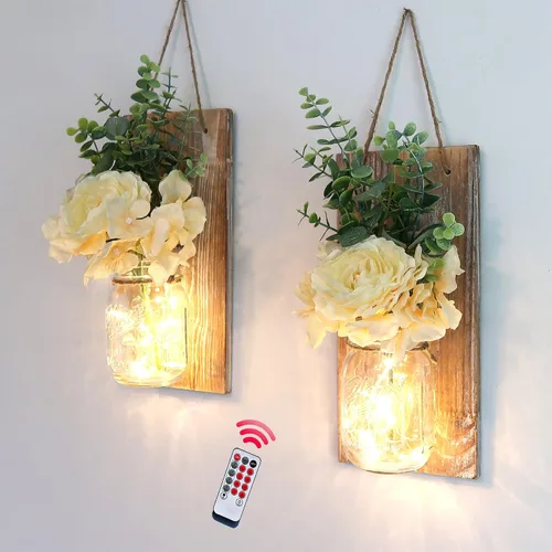 Miniatura 18 de Decoración rústica de madera para colgar en la pared con tira de luces LED para sala de estar y dormitorio modernos, estilo campestre inspirador