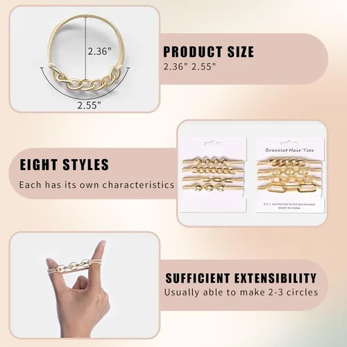 Miniatura 3 de Lazos para el cabello sin daños, accesorios para el cabello, 8 piezas prácticas elásticas lindas bandas para el cabello, joyería de moda para cola