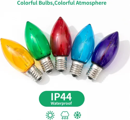 Miniatura 5 de Meconard Bombilla LED C9 de Repuesto para Luces Navideñas, Bombillas LED Irrompibles C9 para Cadenas de Luces Navideñas Exteriores, Base Intermedia