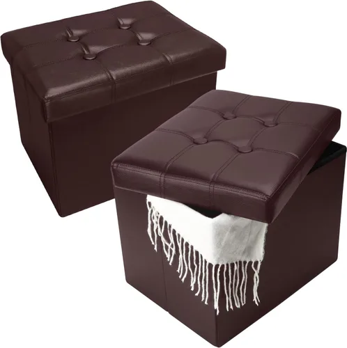 Miniatura 14 de Bsketa Otomana Taburete Reposapiés de Almacenamiento, Banco Pequeño de Otomanas de Almacenamiento de Cuero, Taburete Plegable con Tapa con Asas