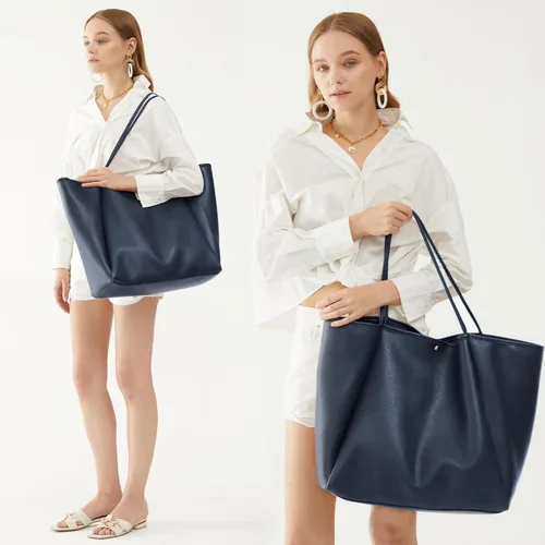 Miniatura 22 de HOXIS Bolso de mano de cuero PU de gran tamaño para mujer, bolso de fin de semana, bolso de viaje