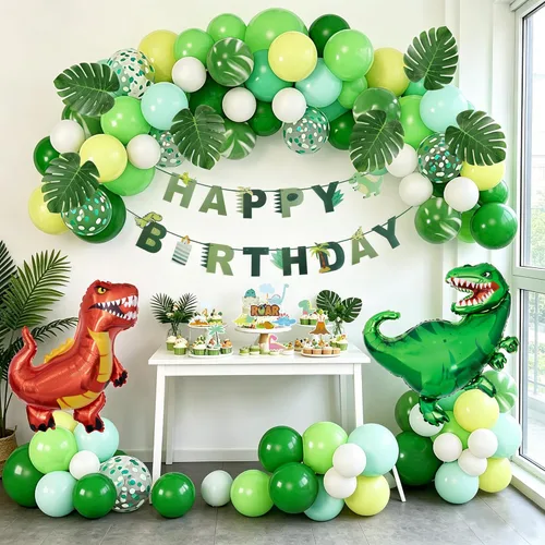Suministros de decoración de fiesta de cumpleaños de dinosaurios, kit de guirnalda de arco de globos de dinosaurio de 40 pulgadas, globos de