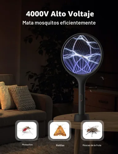 Miniatura 2 de YISSVIC Matamoscas eléctrico de 4000 V, matamoscas de insectos de doble modo, con luz de mosquitos morada, recargable para interiores, hogar