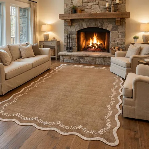 Miniatura 101 de GarveeHome Alfombra de entrada festoneada, 2 x 3, color azul sólido, lavable, alfombra floral para entrada interior, alfombra floral antideslizante