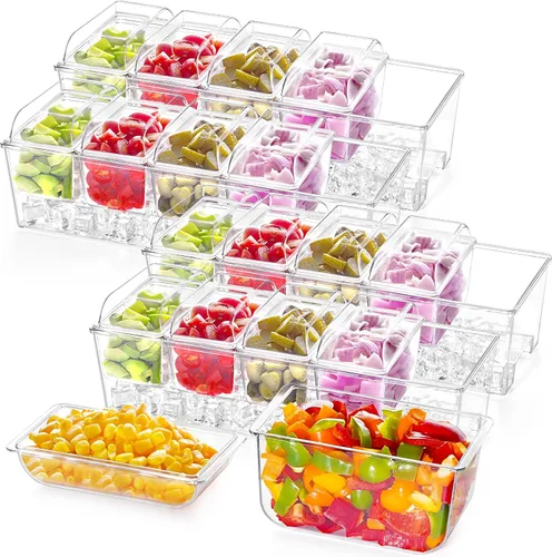 Miniatura 10 de Lifewit Organizador de condimentos enfriado con hielo con 5 recipientes de 20 oz (2.5 tazas), servidor de condimentos para fiesta con tapas