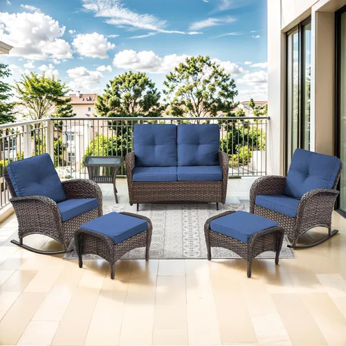 Miniatura 17 de Mecedora de Artfurniz para patio: Silla mecedora de mimbre para exteriores con cojín removible, con capacidad de peso de 300 libras, asiento Mimbre