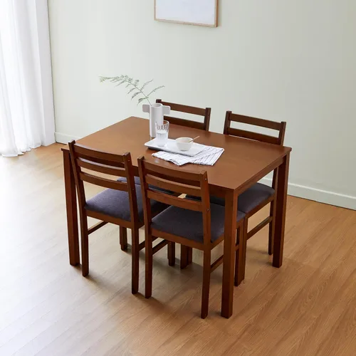 Miniatura 5 de Livinia Seattle - Juego de mesa de comedor de madera de 5 piezas para 4, moderno juego de comedor de cocina de granja con sillas traseras de Antiguo