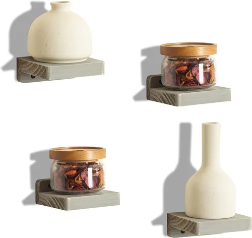 Miniatura 12 de Freezing point Pequeño estante flotante para pared, juego de 4 mini estantes de pared de madera natural de 4 pulgadas, decoración de plantas, negro