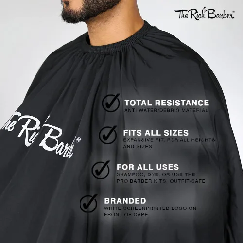 Miniatura 4 de The Rich Barber 360 Barber Cape Delantal de corte de pelo profesional ligero Vestido de corte de pelo de tela resistente al agua, Negro