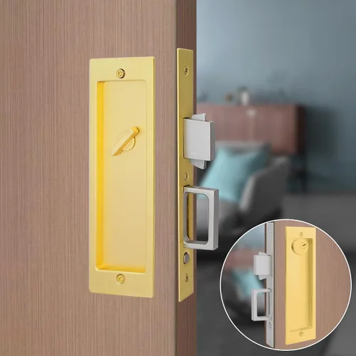Miniatura 11 de Moderno juego de herrajes para puertas de bolsillo, cerradura de privacidad con tiradores de dedo y cierre suave, para puertas correderas