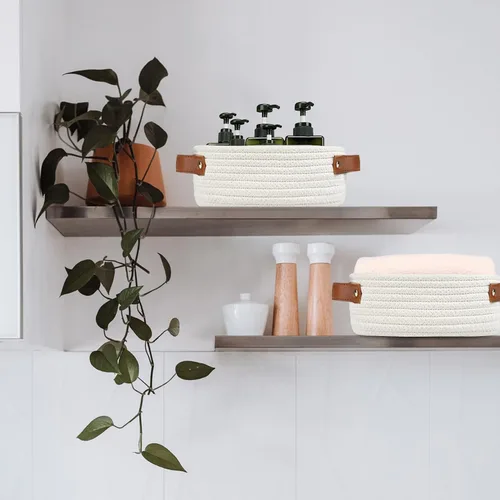Miniatura 5 de ABenkle Cesta de almacenamiento pequeña, mini cestas tejidas de cuerda, lindo organizador de almacenamiento de armario, cubo de juguetes decorativo