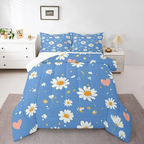 Miniatura 19 de Manfei Juego de Edredón Floral de Acuarela Tamaño Twin, Juego de Ropa de Cama de Flores Botánicas y Hojas 2 piezas, Edredón de Plumón de Flores