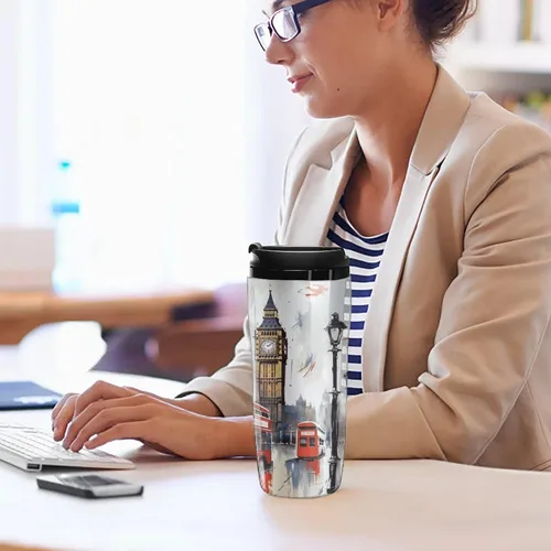 Miniatura 7 de London - Taza de café caliente, taza de viaje reutilizable, tazas de café helado, doble aislamiento térmico, taza de café con tapa a prueba