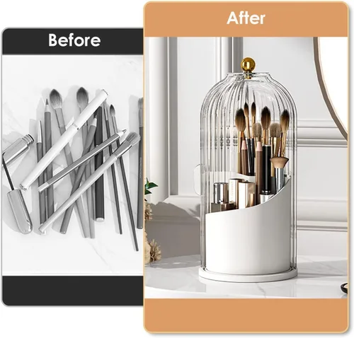 Miniatura 3 de Organizador de cuidado de la piel, organizador giratorio de 360 grados para brochas de maquillaje con tapa, organizador de brochas de maquillaje