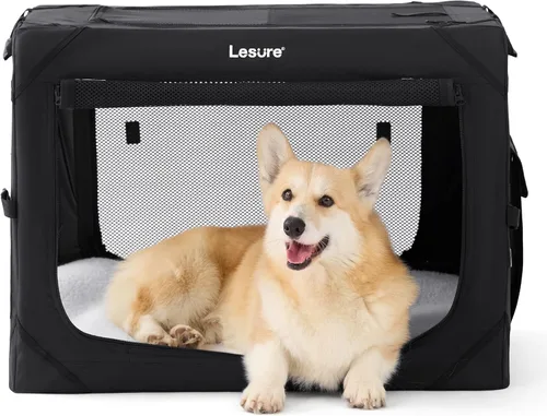Miniatura 6 de Lesure Jaula Plegable para Perros - Perrera de Viaje Portátil para Perros Grandes, Jaula para Mascotas de 4 Puertas con Ventanas de Malla