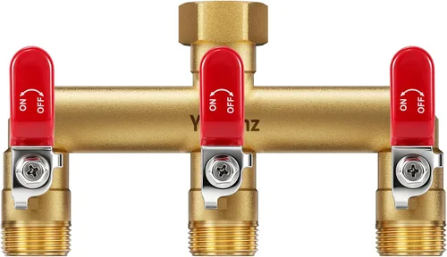 Divisor de manguera de jardín de 3 vías, divisor de espiga de latón para exteriores, 3/4 pulgadas GHT | 0.47" Full Flow Ball Valve, Shut-off Valves,