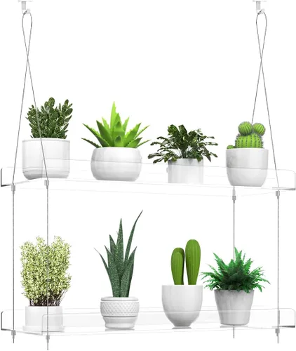 Estantes transparentes colgantes de 2 niveles para plantas en ventanas, estante acrílico de ventana y pared para plantas para cocina, jardines