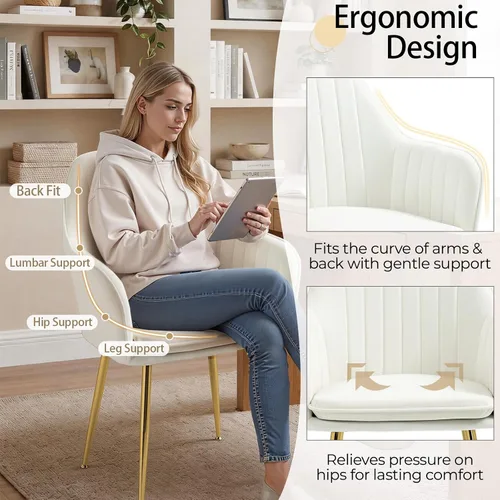 Miniatura 3 de AVAWING Modern Living - Juego de 2 sillas con reposabrazos decorativos para sala de estar, comedor, de terciopelo, tapizado, de mediados de siglo