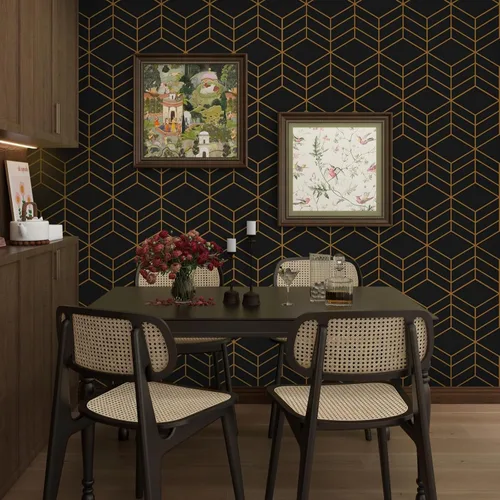 Miniatura 2 de LiKiLiKi Papel tapiz autoadhesivo negro y dorado, diseño geométrico moderno, 17.3 x 118 pulgadas, vinilo decorativo extraíble para cajones
