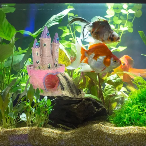 Miniatura 9 de Mipcase Decoración de acuario de castillo de dibujos animados con cueva de peces oculta, adorno para pecera pequeña para agua dulce y salada