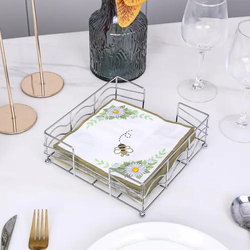 Miniatura 5 de Servilletero plano, elegante servilletero de metal de acero inoxidable para cocina y mesa de comedor, moderno servilletero cuadrado para servilletas