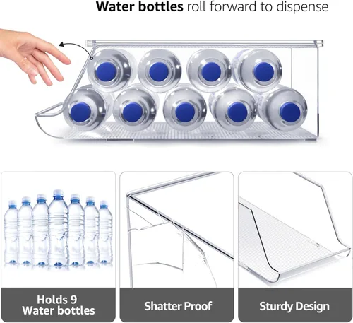 Miniatura 4 de Sorbus Organizador de botellas de agua para refrigerador con tapa, capacidad para 9 botellas, organizador apilable de bebidas para refrigerador