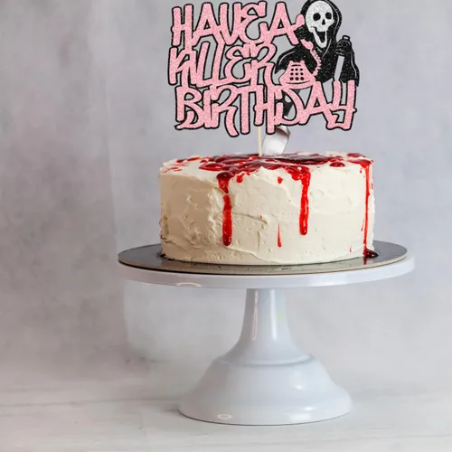 Miniatura 4 de Gyufise 1 pieza de decoración de pastel de cumpleaños con purpurina montada de terror clásico de Halloween para temática de terror sangriento