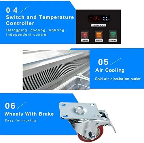 Miniatura 5 de Kolice Refrigerador comercial de 12 sartenes para helados, pantalla de congelador, diseño de convección de aire fresco, descongelación automática