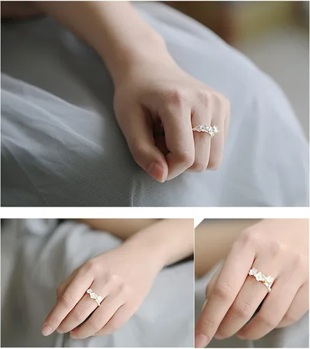 Miniatura 7 de Anillo exquisito estilo fresco señoras pareja amor anillos moda flor ciruelo abierto dedo anillo hecho a mano flor ajustable mujer joyería