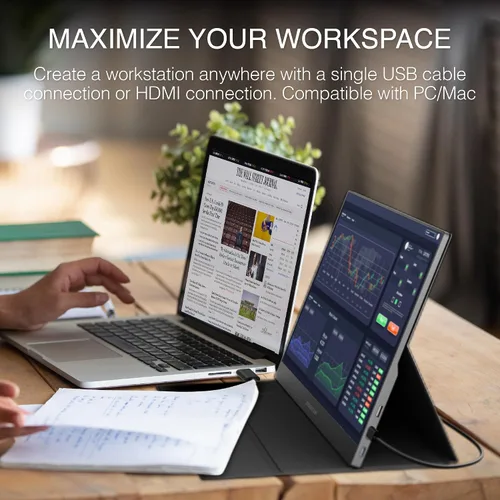 Miniatura 3 de Packard Bell Monitor portátil FHD 1080P de 15.6 pulgadas, pantalla IPS ultradelgada con USB-C y HDMI, cubierta inteligente y altavoces, HDR, Plug &