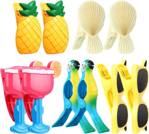 Miniatura 10 de CHENGU 10 clips para toallas de playa, clips para toallas, soportes para sillas de playa, tamaño gigante, pasadores de ropa de plástico, loro