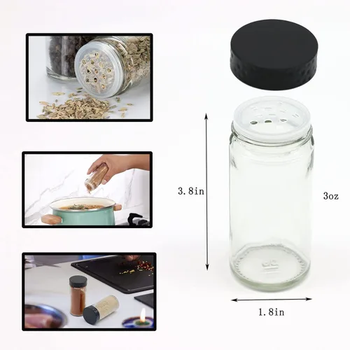 Miniatura 2 de Tianifa 6 tarros de especias negras, botellas de condimento de vidrio de 3 onzas, contenedor de especias, frascos de especias vacíos, botellas Negro