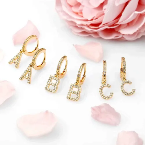 Miniatura 7 de Aretes de iniciales para niñas y mujeres, de plata 925, hipoalergénicos, pequeños, chapados en oro, con circonia cúbica, aretes de iniciales, joyas